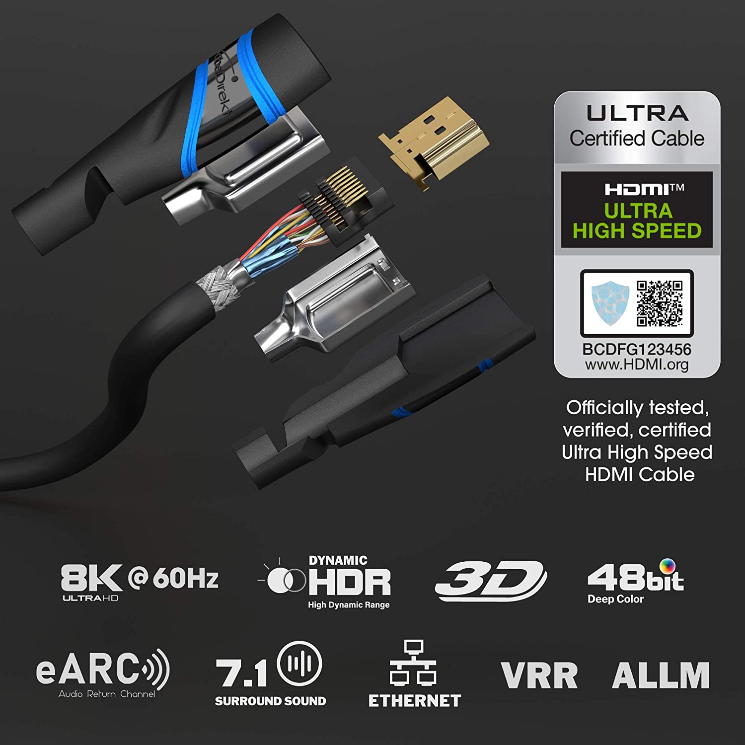 Καλώδιο KabelDirekt - 1.5m - 8K HDMI 2.1 Ultra High Speed HDMI (48G, 8K @60Hz 4K@120hz)